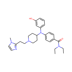 CCN(CC)C(=O)c1ccc(N(c2cccc(O)c2)C2CCN(CCc3nccn3C)CC2)cc1 ZINC000045255195