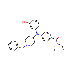 CCN(CC)C(=O)c1ccc(N(c2cccc(O)c2)C2CCN(Cc3ccccc3)CC2)cc1 ZINC000045245401