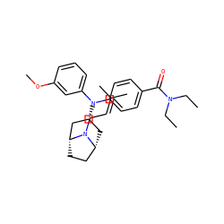 CCN(CC)C(=O)c1ccc(N(c2cccc(OC)c2)[C@@H]2C[C@@H]3CC[C@H](C2)N3CC=C(C)C)cc1 ZINC000103235785