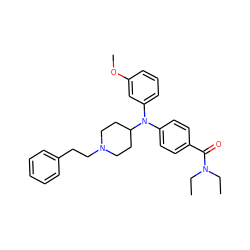 CCN(CC)C(=O)c1ccc(N(c2cccc(OC)c2)C2CCN(CCc3ccccc3)CC2)cc1 ZINC000045257937