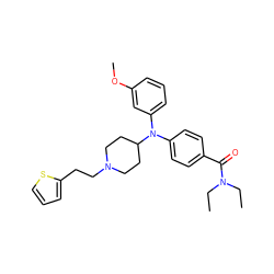 CCN(CC)C(=O)c1ccc(N(c2cccc(OC)c2)C2CCN(CCc3cccs3)CC2)cc1 ZINC000045254299