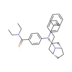 CCN(CC)C(=O)c1ccc(N(c2ccccc2)[C@@H]2C[C@@H]3CC[C@H](C2)N3CCCc2ccccc2)cc1 ZINC000100759203