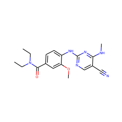 CCN(CC)C(=O)c1ccc(Nc2ncc(C#N)c(NC)n2)c(OC)c1 ZINC000148332289