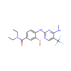 CCN(CC)C(=O)c1ccc(Nc2ncc(C(F)(F)F)c(NC)n2)c(OC)c1 ZINC000169705176