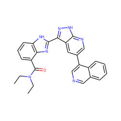 CCN(CC)C(=O)c1cccc2[nH]c(-c3n[nH]c4ncc(-c5cncc6ccccc56)cc34)nc12 ZINC000028950083