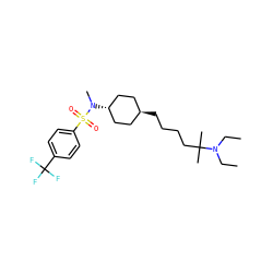 CCN(CC)C(C)(C)CCCC[C@H]1CC[C@H](N(C)S(=O)(=O)c2ccc(C(F)(F)F)cc2)CC1 ZINC000253664976