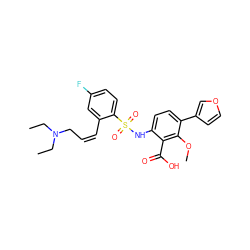 CCN(CC)C/C=C\c1cc(F)ccc1S(=O)(=O)Nc1ccc(-c2ccoc2)c(OC)c1C(=O)O ZINC000014965144