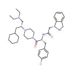 CCN(CC)C[C@@H](CC1CCCCC1)N1CCN(C(=O)[C@@H](Cc2ccc(Cl)cc2)NC(=O)C[C@H]2NCc3ccccc32)CC1 ZINC000036285170