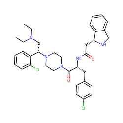 CCN(CC)C[C@@H](c1ccccc1Cl)N1CCN(C(=O)[C@@H](Cc2ccc(Cl)cc2)NC(=O)C[C@H]2NCc3ccccc32)CC1 ZINC000036284618