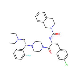 CCN(CC)C[C@@H](c1ccccc1F)N1CCN(C(=O)[C@@H](Cc2ccc(Cl)cc2)NC(=O)N2CCc3ccccc3C2)CC1 ZINC000036285022