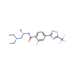 CCN(CC)C[C@H](C)NC(=O)c1ccc(-c2noc(C(F)(F)F)n2)cc1F ZINC000142884915