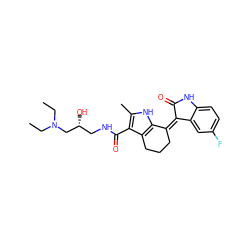 CCN(CC)C[C@H](O)CNC(=O)c1c(C)[nH]c2c1CCC/C2=C1/C(=O)Nc2ccc(F)cc21 ZINC000096284767