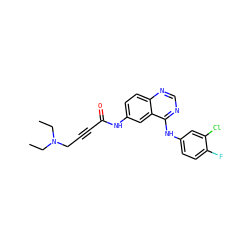 CCN(CC)CC#CC(=O)Nc1ccc2ncnc(Nc3ccc(F)c(Cl)c3)c2c1 ZINC000013682399