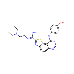 CCN(CC)CC/N=C(\N)c1nc2ccc3ncnc(Nc4ccc(OC)cc4)c3c2s1 ZINC000207589875