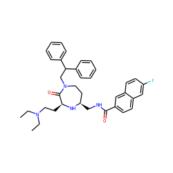 CCN(CC)CC[C@@H]1N[C@H](CNC(=O)c2ccc3cc(F)ccc3c2)CCN(CC(c2ccccc2)c2ccccc2)C1=O ZINC000118692935