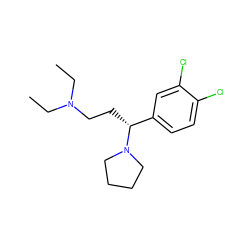 CCN(CC)CC[C@H](c1ccc(Cl)c(Cl)c1)N1CCCC1 ZINC000148960643