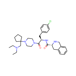 CCN(CC)CC1(N2CCN(C(=O)[C@@H](Cc3ccc(Cl)cc3)NC(=O)[C@H]3Cc4ccccc4CN3)CC2)CCCC1 ZINC000036285069