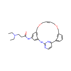 CCN(CC)CCC(=O)Nc1cc2cc(c1)Nc1nccc(n1)-c1cccc(c1)COCC=CCOC2 ZINC000254093582