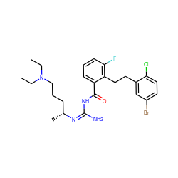 CCN(CC)CCC[C@@H](C)/N=C(/N)NC(=O)c1cccc(F)c1CCc1cc(Br)ccc1Cl ZINC000036284655