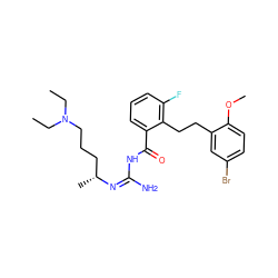 CCN(CC)CCC[C@@H](C)/N=C(/N)NC(=O)c1cccc(F)c1CCc1cc(Br)ccc1OC ZINC000036284645