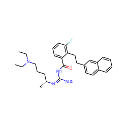 CCN(CC)CCC[C@@H](C)/N=C(/N)NC(=O)c1cccc(F)c1CCc1ccc2ccccc2c1 ZINC000036284516