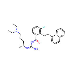 CCN(CC)CCC[C@@H](C)/N=C(/N)NC(=O)c1cccc(F)c1CCc1cccc2ccccc12 ZINC000036284610