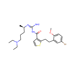 CCN(CC)CCC[C@@H](C)/N=C(/N)NC(=O)c1ccsc1CCc1cc(Br)ccc1OC ZINC000036284556