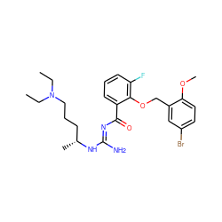 CCN(CC)CCC[C@@H](C)N/C(N)=N/C(=O)c1cccc(F)c1OCc1cc(Br)ccc1OC ZINC000028572755