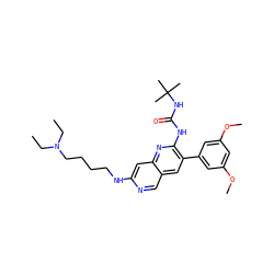 CCN(CC)CCCCNc1cc2nc(NC(=O)NC(C)(C)C)c(-c3cc(OC)cc(OC)c3)cc2cn1 ZINC000013647835