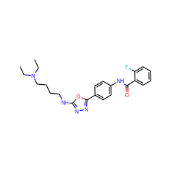 CCN(CC)CCCCNc1nnc(-c2ccc(NC(=O)c3ccccc3F)cc2)o1 ZINC000084614743