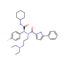 CCN(CC)CCCN(C(=O)c1ccc(-c2ccccc2)[nH]1)[C@H](C(=O)NC1CCCCC1)c1ccc(F)cc1 ZINC000006511204