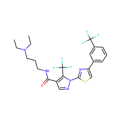 CCN(CC)CCCNC(=O)c1cnn(-c2nc(-c3cccc(C(F)(F)F)c3)cs2)c1C(F)(F)F ZINC000013740059