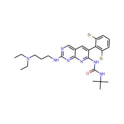 CCN(CC)CCCNc1ncc2cc(-c3c(Br)cccc3Br)c(NC(=O)NC(C)(C)C)nc2n1 ZINC000014944224