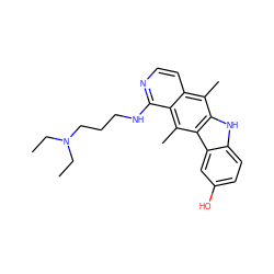 CCN(CC)CCCNc1nccc2c(C)c3[nH]c4ccc(O)cc4c3c(C)c12 ZINC000001555139