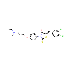 CCN(CC)CCCOc1ccc(N2C(=O)/C(=C/c3ccc(Cl)c(Cl)c3)SC2=S)cc1 ZINC000084705150