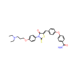 CCN(CC)CCCOc1ccc(N2C(=O)/C(=C/c3ccc(Oc4ccc(C(N)=O)cc4)cc3)SC2=S)cc1 ZINC000084705148