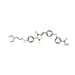 CCN(CC)CCCOc1ccc(N2C(=O)/C(=C/c3ccc(Oc4cccc(C(N)=O)c4)cc3)SC2=S)cc1 ZINC000084705145