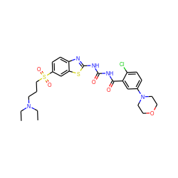 CCN(CC)CCCS(=O)(=O)c1ccc2nc(NC(=O)NC(=O)c3cc(N4CCOCC4)ccc3Cl)sc2c1 ZINC000059254588