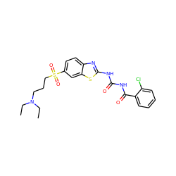 CCN(CC)CCCS(=O)(=O)c1ccc2nc(NC(=O)NC(=O)c3ccccc3Cl)sc2c1 ZINC000117114370