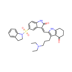 CCN(CC)CCCc1c(/C=C2\C(=O)Nc3ccc(S(=O)(=O)N4CCc5ccccc54)cc32)[nH]c2c1C(=O)CCC2 ZINC000058655472