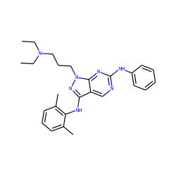 CCN(CC)CCCn1nc(Nc2c(C)cccc2C)c2cnc(Nc3ccccc3)nc21 ZINC000034894612