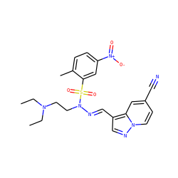 CCN(CC)CCN(/N=C/c1cnn2ccc(C#N)cc12)S(=O)(=O)c1cc([N+](=O)[O-])ccc1C ZINC000082155904