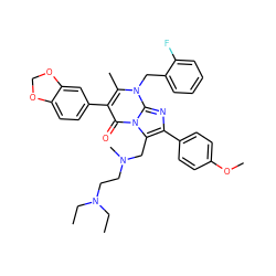 CCN(CC)CCN(C)Cc1c(-c2ccc(OC)cc2)nc2n(Cc3ccccc3F)c(C)c(-c3ccc4c(c3)OCO4)c(=O)n12 ZINC000026282022