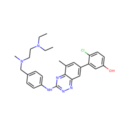 CCN(CC)CCN(C)Cc1ccc(Nc2nnc3cc(-c4cc(O)ccc4Cl)cc(C)c3n2)cc1 ZINC000096167814