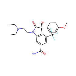 CCN(CC)CCN1C(=O)[C@@](O)(c2ccc(OC)cc2)c2c1cc(C(N)=O)cc2C(F)(F)F ZINC000028332648