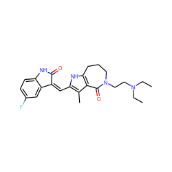 CCN(CC)CCN1CCCc2[nH]c(/C=C3\C(=O)Nc4ccc(F)cc43)c(C)c2C1=O ZINC000064447635