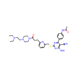 CCN(CC)CCN1CCN(C(=O)CCc2cccc(CSc3nc(N)c(C#N)c(-c4ccc(NC(C)=O)cc4)n3)n2)CC1 ZINC000114898545