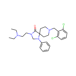 CCN(CC)CCN1CN(c2ccccc2)C2(CCN(Cc3c(Cl)cccc3Cl)CC2)C1=O ZINC000040901512