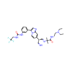 CCN(CC)CCNC(=O)C(C)(C)/N=C/[C@@H](C=N)c1ccn2c(-c3cccc(NC(=O)NCC(F)(F)F)c3)cnc2c1 ZINC000169704617