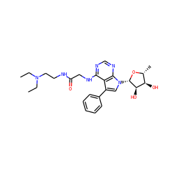 CCN(CC)CCNC(=O)CNc1ncnc2c1c(-c1ccccc1)cn2[C@@H]1O[C@H](C)[C@@H](O)[C@H]1O ZINC000013676902